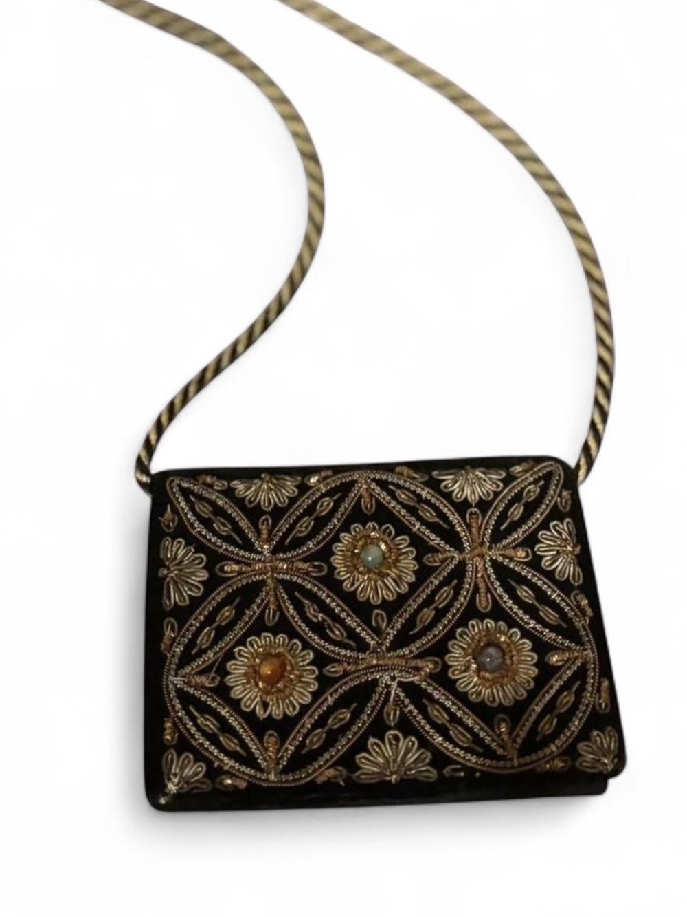 Vintage Embellished and emborderied Black Evening Crossbody Purse